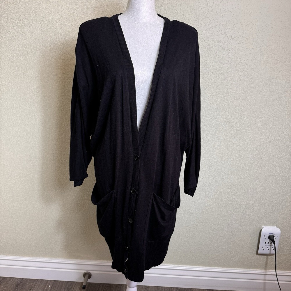 Surf & Turf Of California Women's Sweater Black Cardigan Button Up 3/4 Sleeves L
